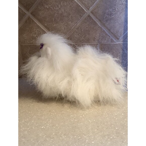 AURORA Plush White Long Haired Dog With Purple Bow Maltese Stuffed Animal Toy - Picture 5 of 9